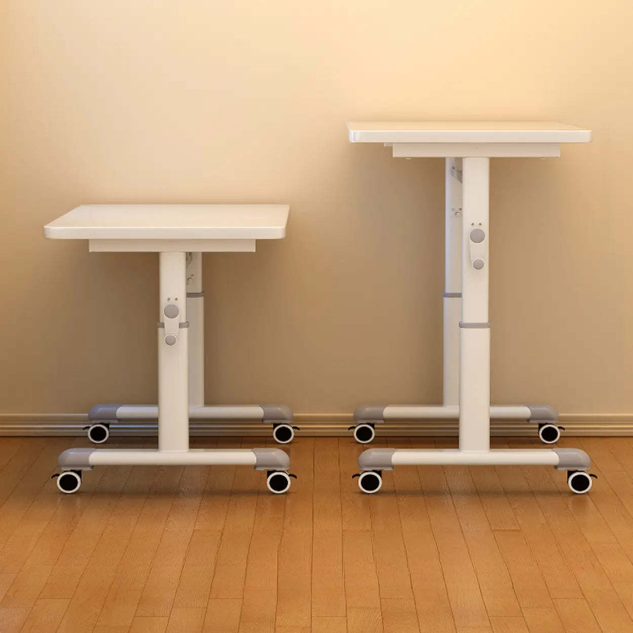 Single Adjustable Wood Computer Desk with Casters — Black / Table Only