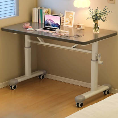 Single Adjustable Wood Computer Desk with Casters — Black / Table Only