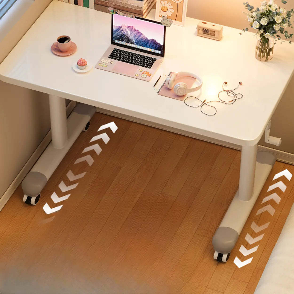 Single Adjustable Wood Computer Desk with Casters — Black / Table Only