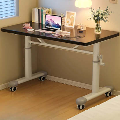 Single Adjustable Wood Computer Desk with Casters — White / Table Only