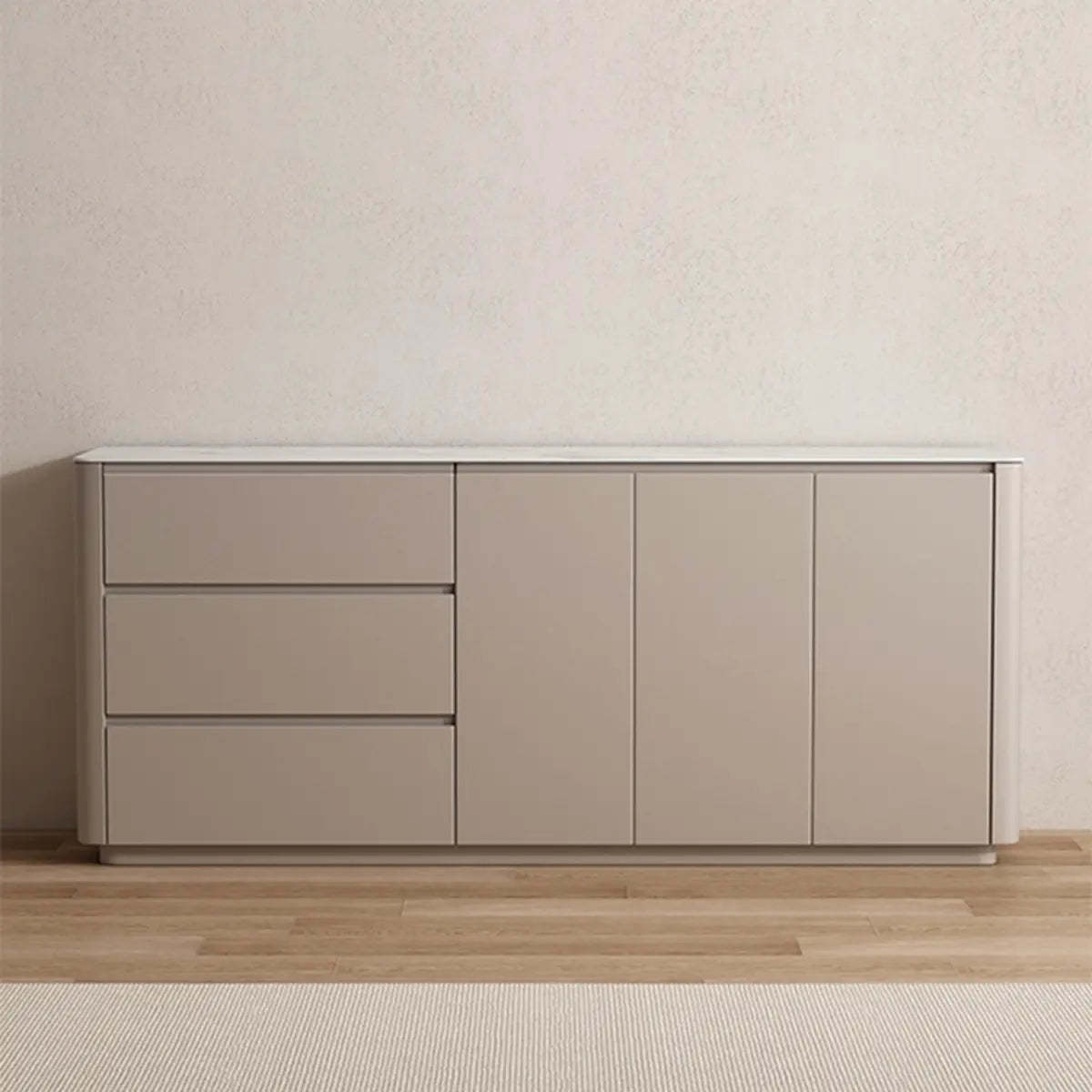 Sintered Stone Top White Wood Drawer Buffet