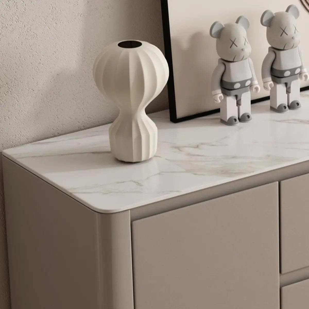 Sintered Stone Top White Wood Drawer Buffet