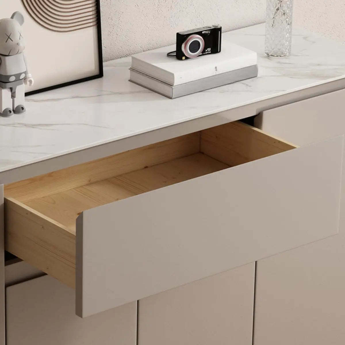 Sintered Stone Top White Wood Drawer Buffet