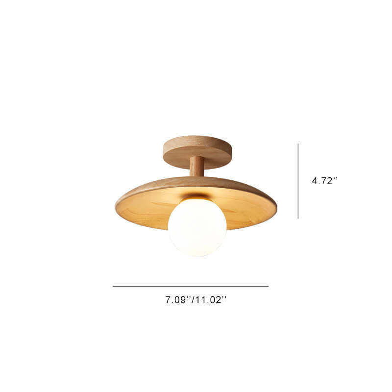 Nordic Wooden Dome Semi-Flush Ceiling Light