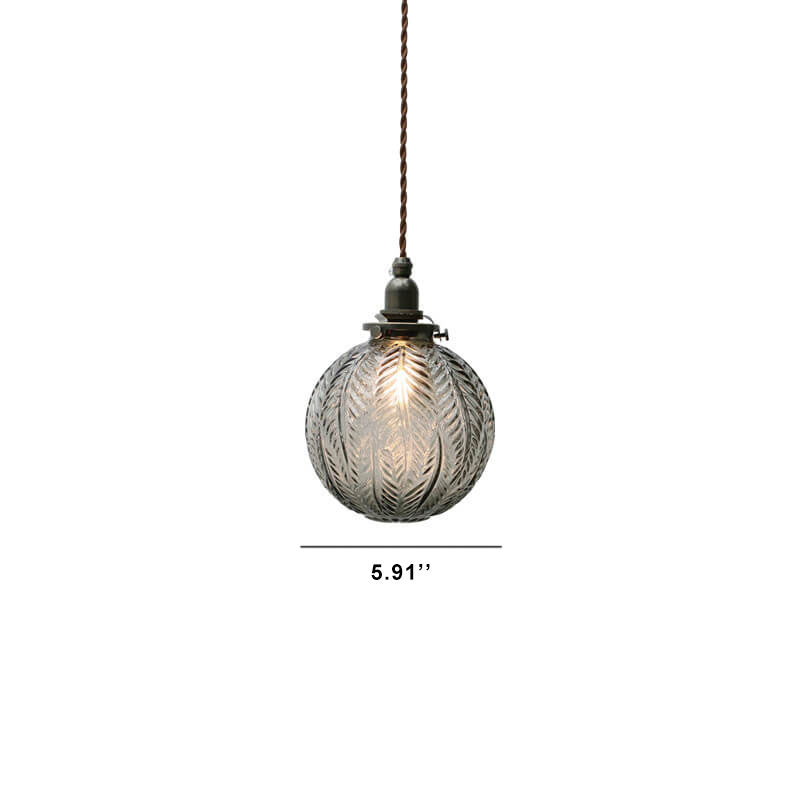 Retro Lotus Texture Glass Globe Pendant