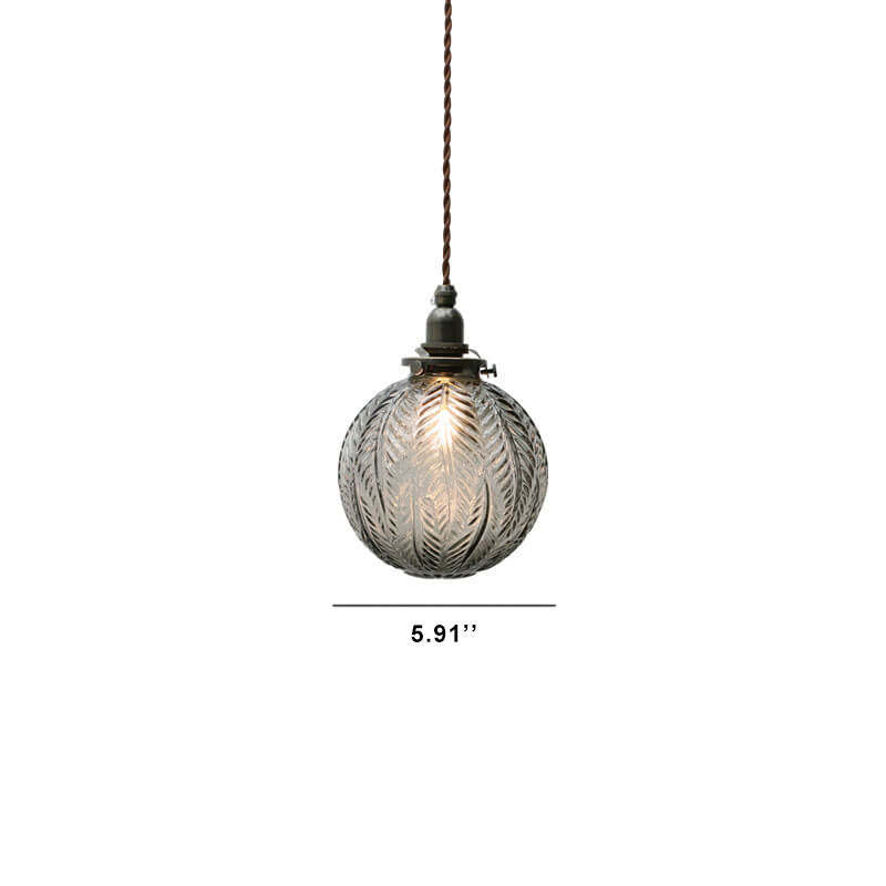 Retro Lotus Texture Glass Globe Pendant