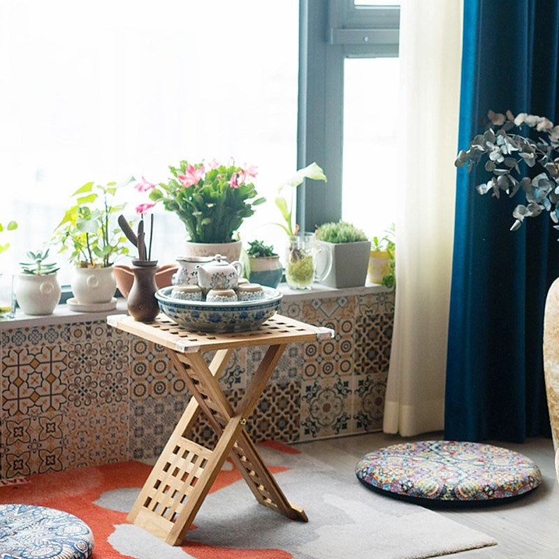 Traditional Rustic Wood Backless Chair — Wood