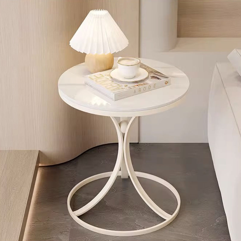 Contemporary Round Rock Slab Iron End Table