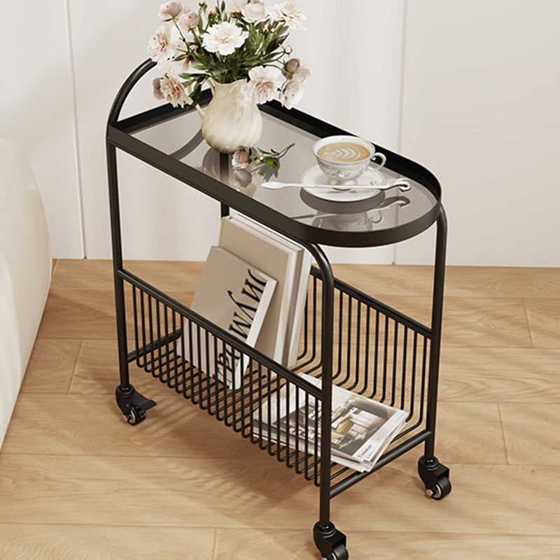 Contemporary Iron Glass 2-Tier End Table