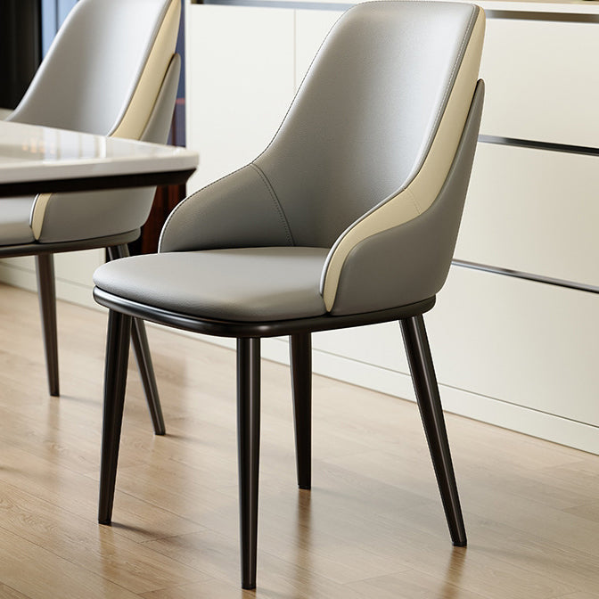Minimalist Curved Leather Iron Chair — Gray