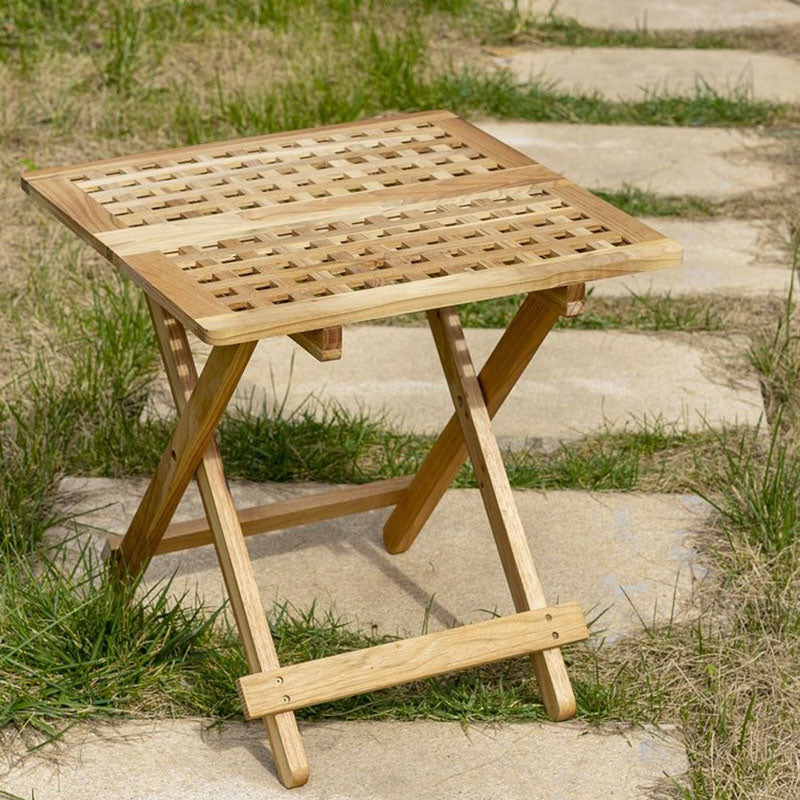 Traditional Rustic Wood Backless Chair — Wood