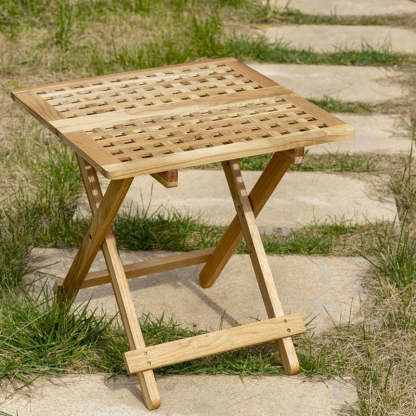 Traditional Rustic Wood Backless Chair — Wood