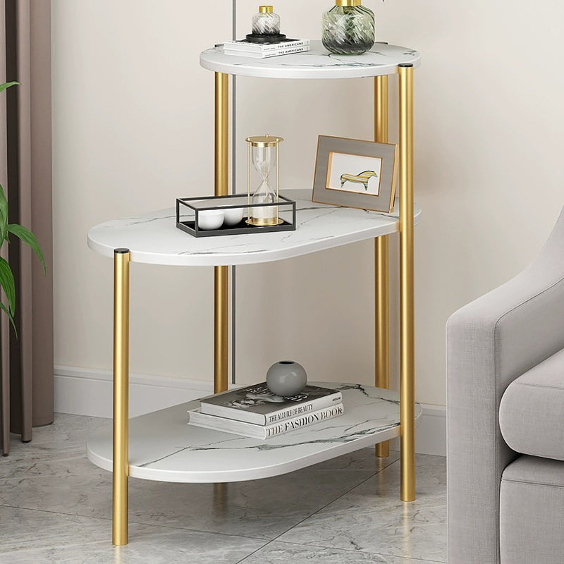 Contemporary Luxury Oval Iron Wood End Table — White