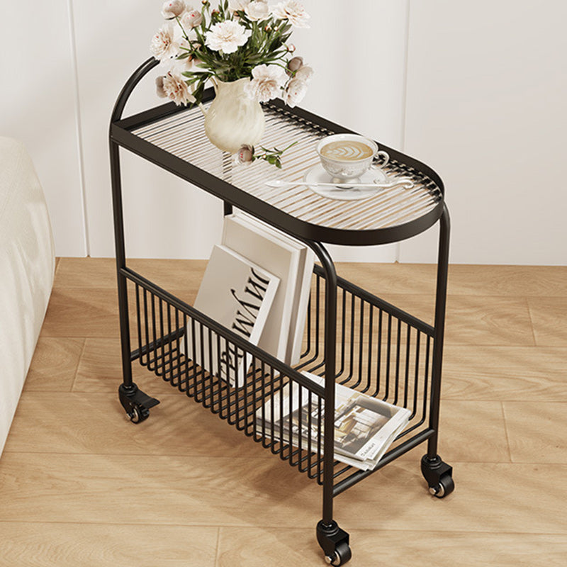 Contemporary Iron Glass 2-Tier End Table — Transparent