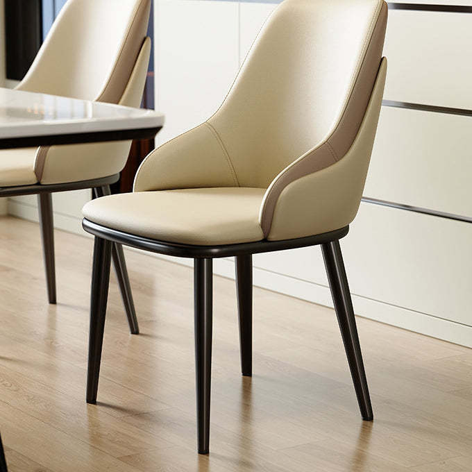 Minimalist Curved Leather Iron Chair — Khaki