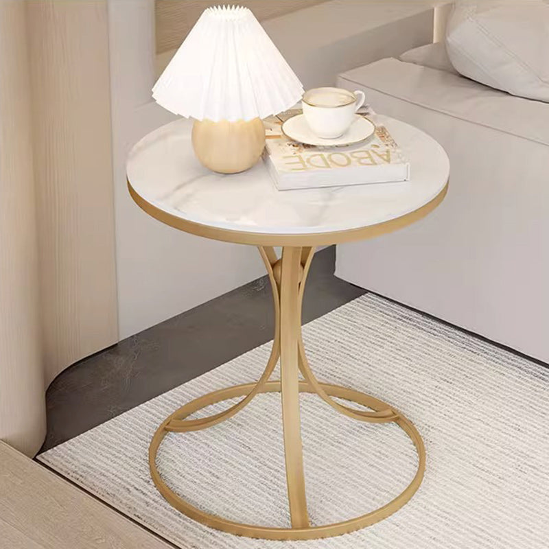 Contemporary Round Rock Slab Iron End Table — Black