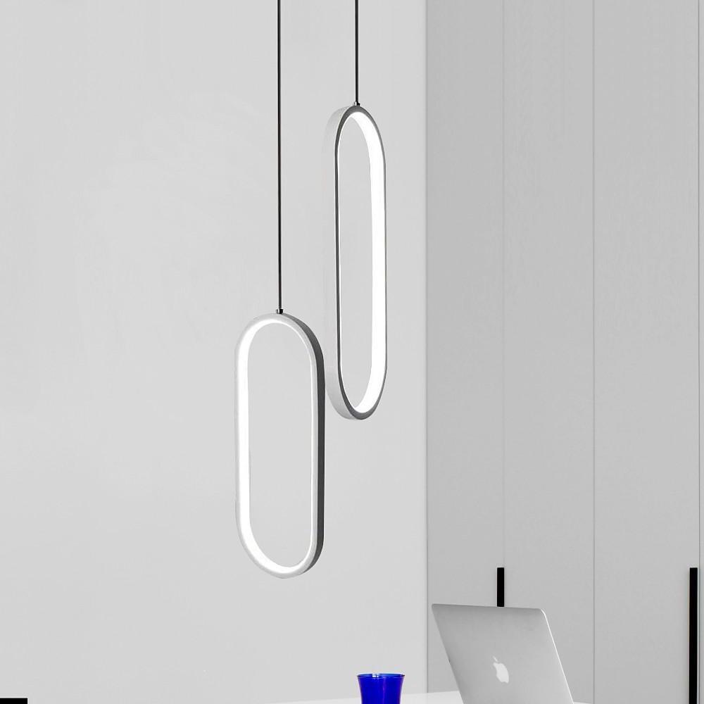 Modern rectangle rounded metal pendant lighting — Warm White (3000K) / Matte Black