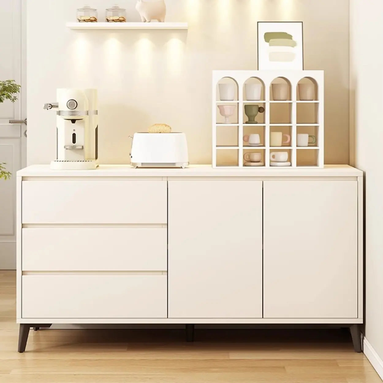 White Slab Wood Sideboard with Drawers