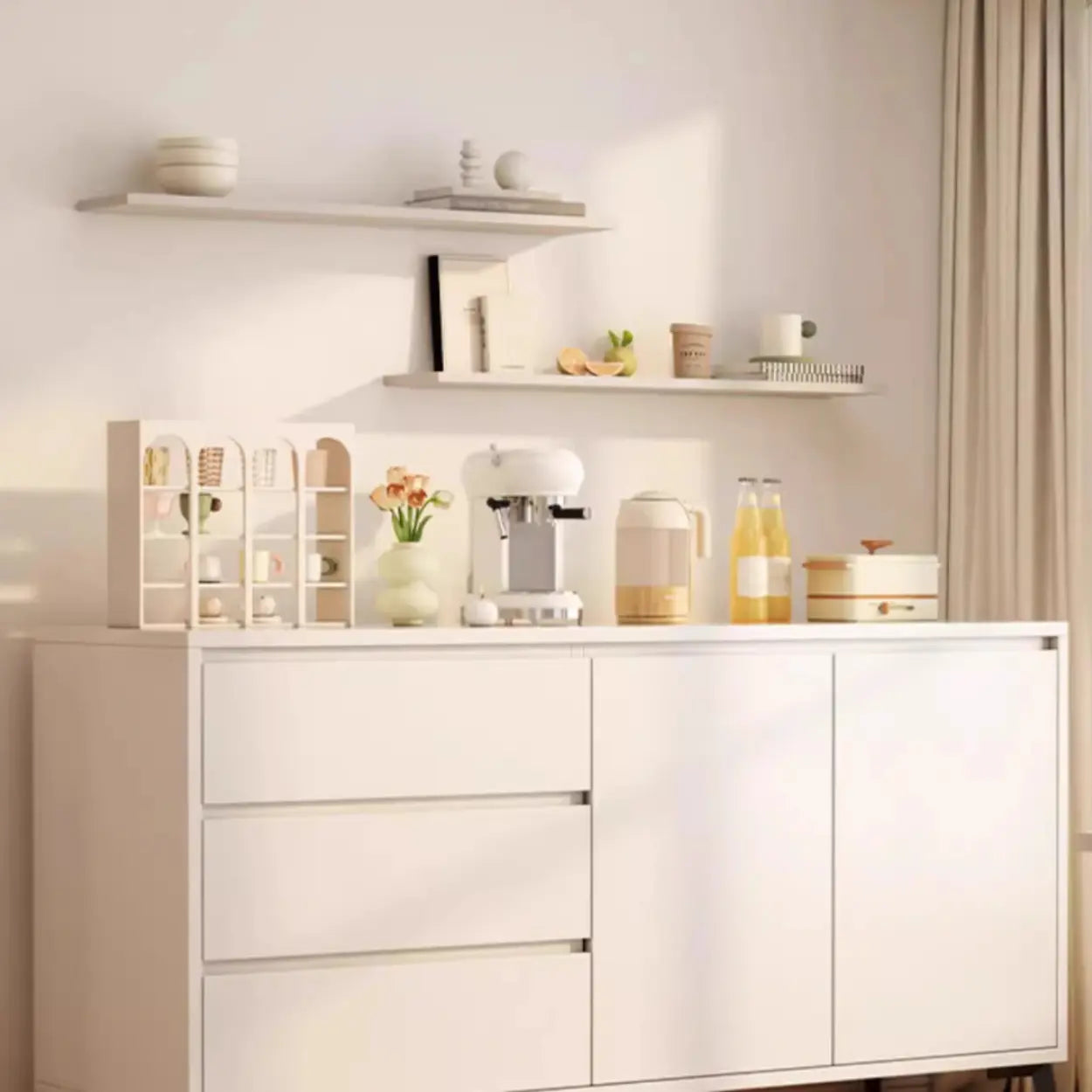 White Slab Wood Sideboard with Drawers