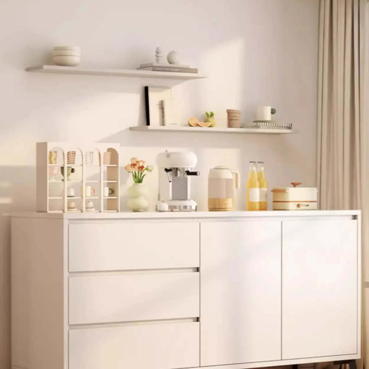 White Slab Wood Sideboard with Drawers