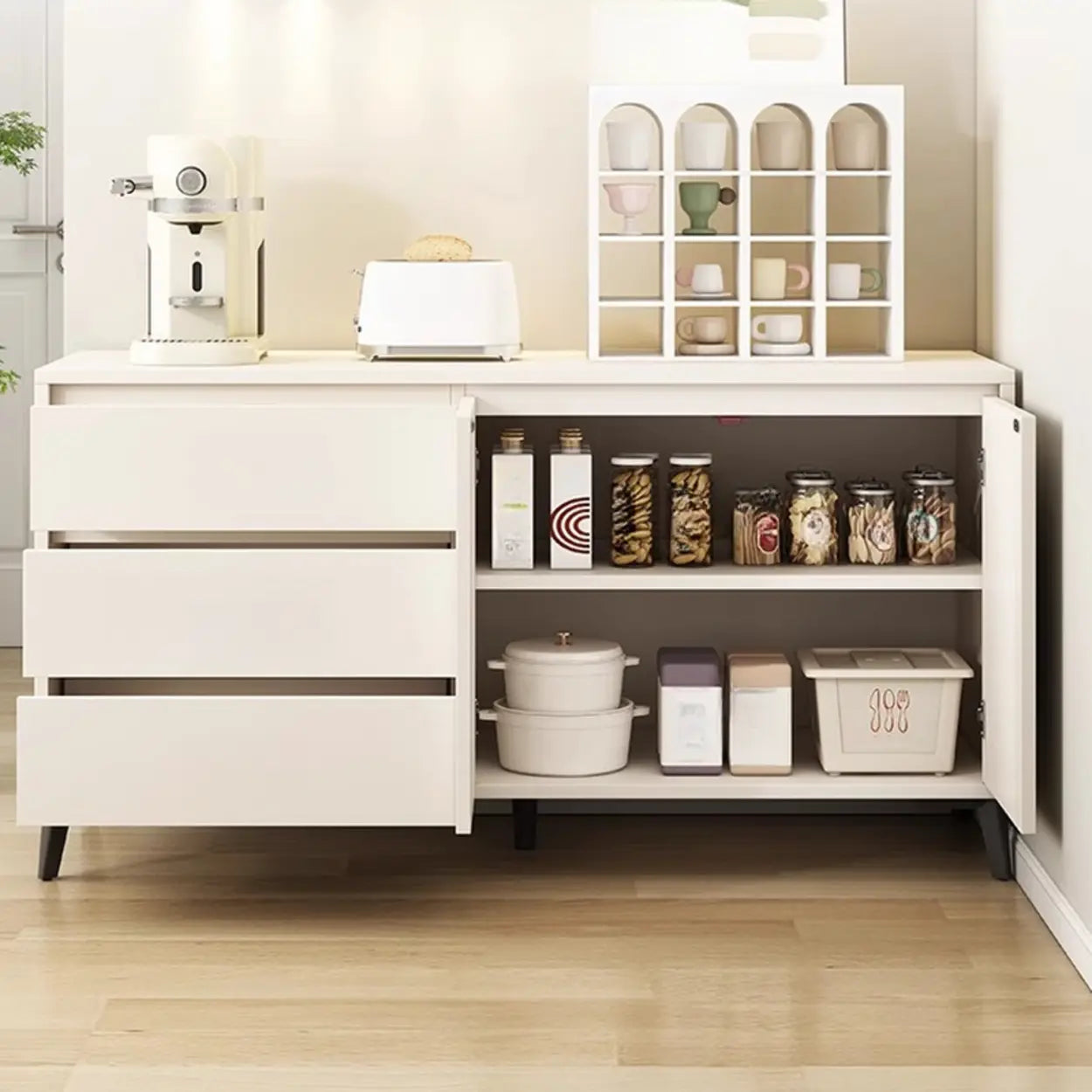 White Slab Wood Sideboard with Drawers