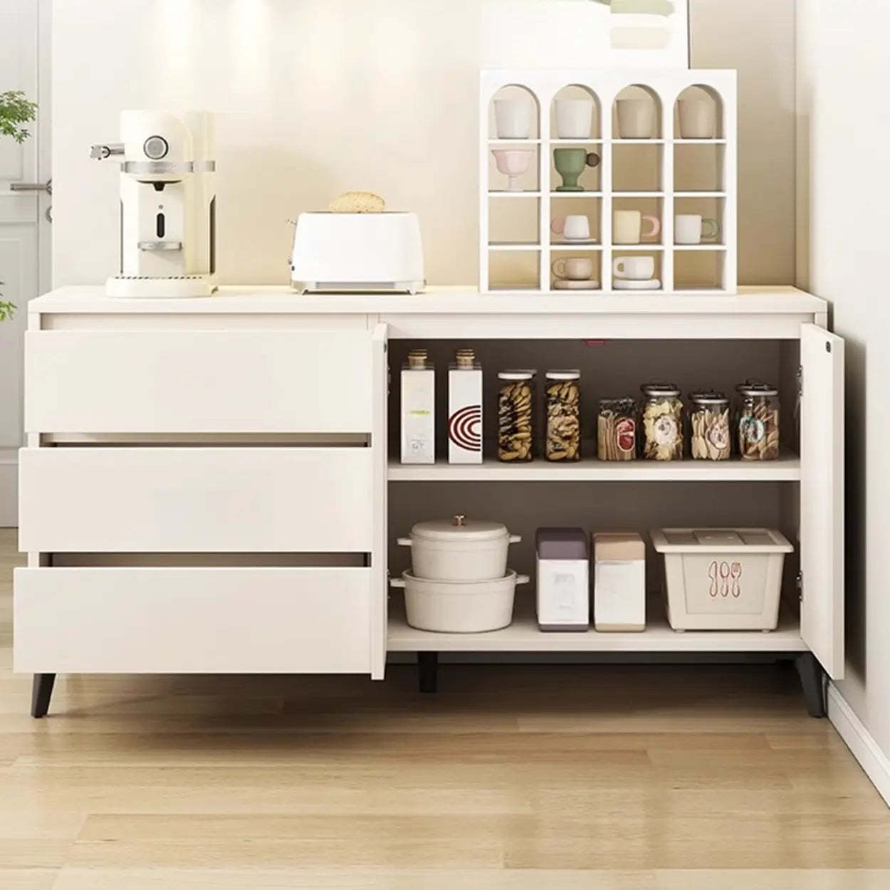 White Slab Wood Sideboard with Drawers