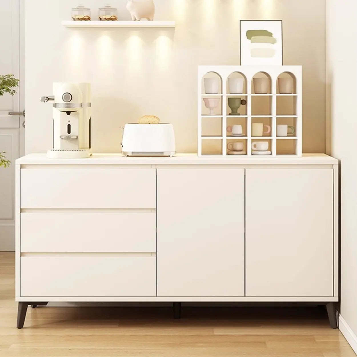 White Slab Wood Sideboard with Drawers — White