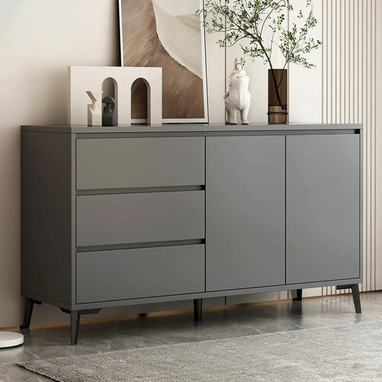 White Slab Wood Sideboard with Drawers — Grey