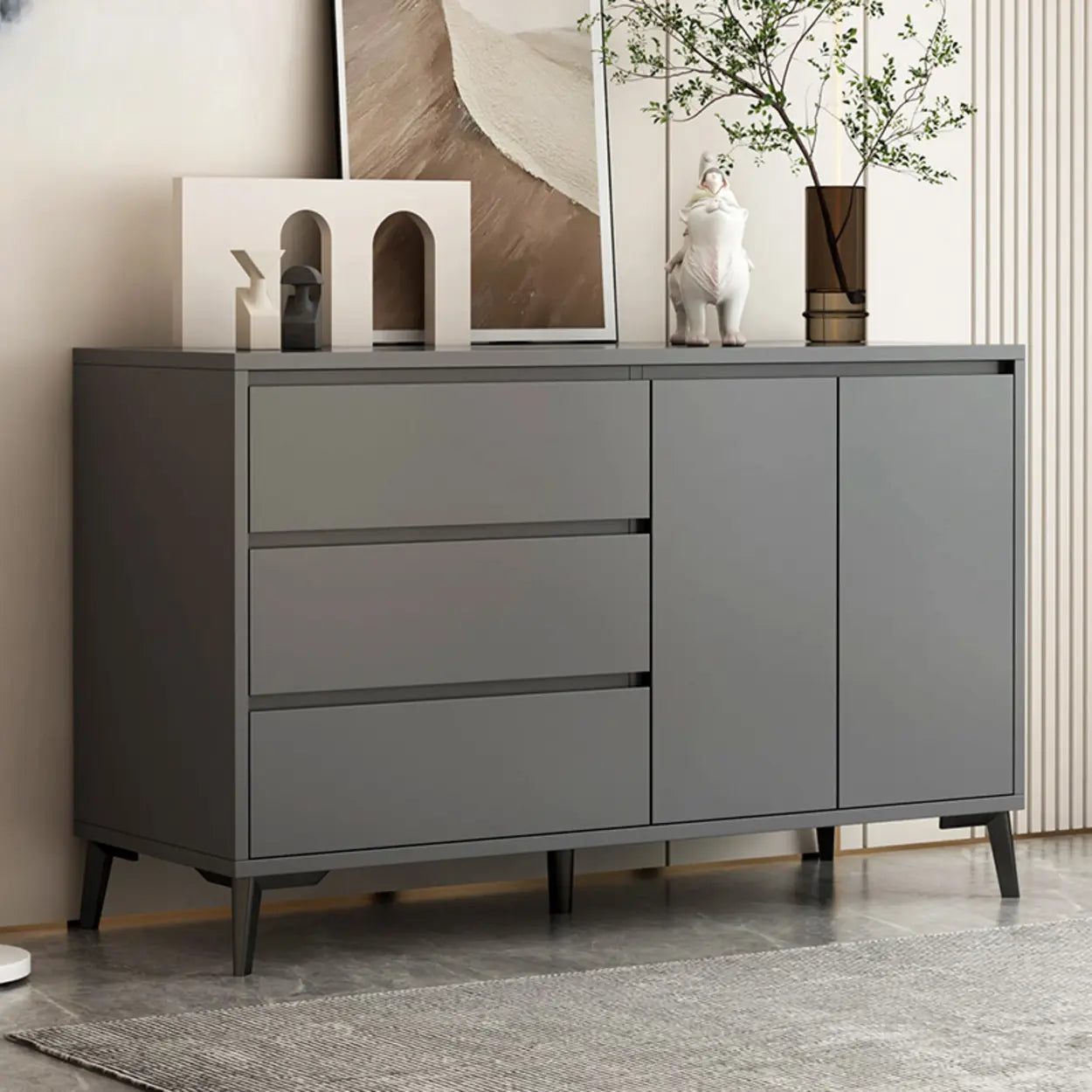 White Slab Wood Sideboard with Drawers — Grey