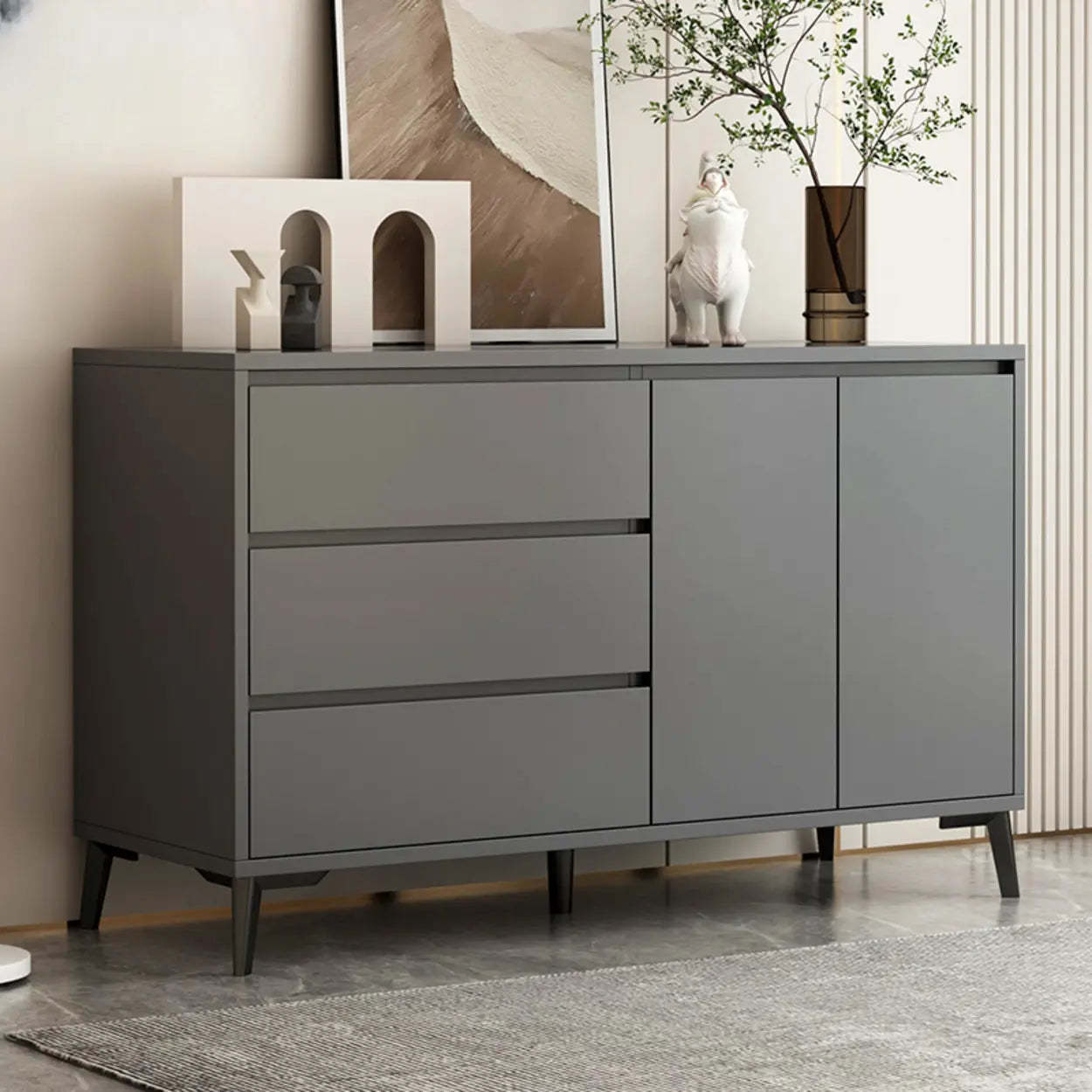 White Slab Wood Sideboard with Drawers — Grey