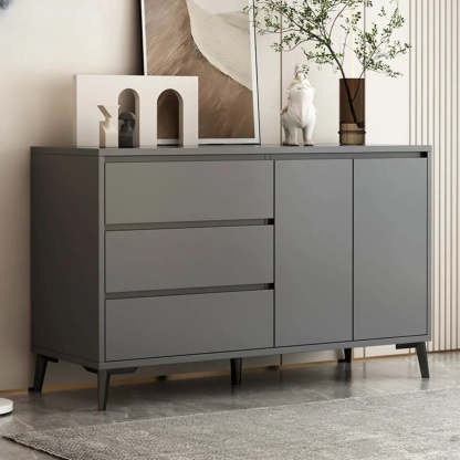 White Slab Wood Sideboard with Drawers — Grey
