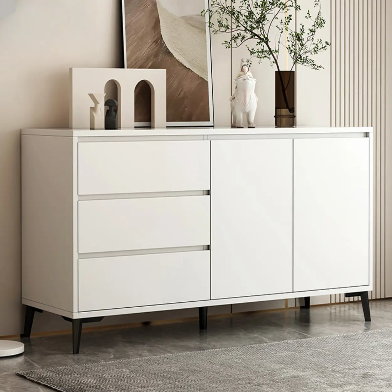 White Slab Wood Sideboard with Drawers