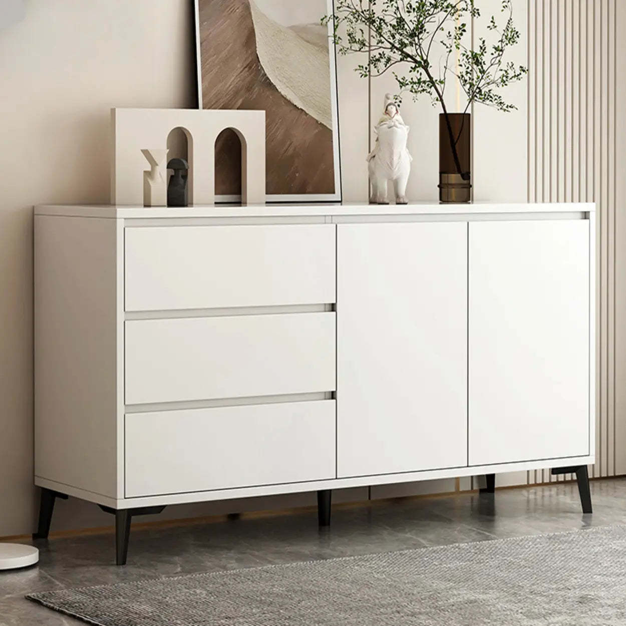 White Slab Wood Sideboard with Drawers