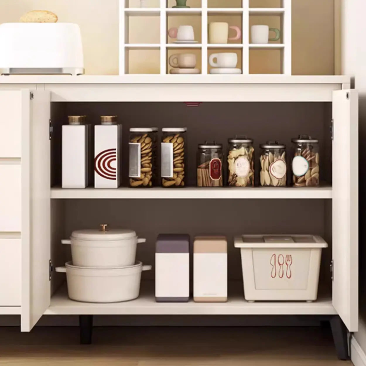 White Slab Wood Sideboard with Drawers