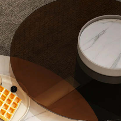 Slate Glass Round Drum-Base Coffee Table with Storage