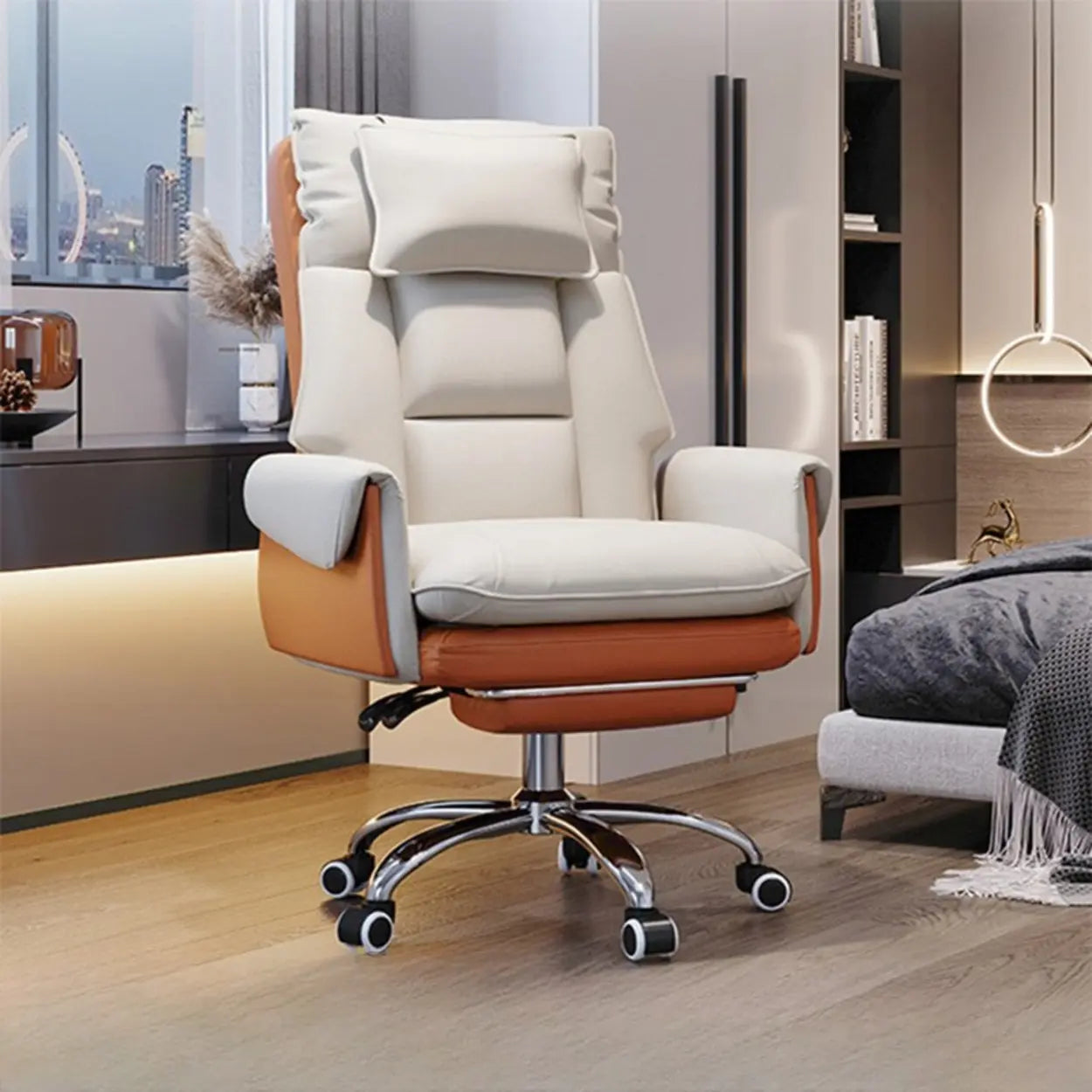 Ergonomic Leather Executive Office Chair — Black / With Footrest