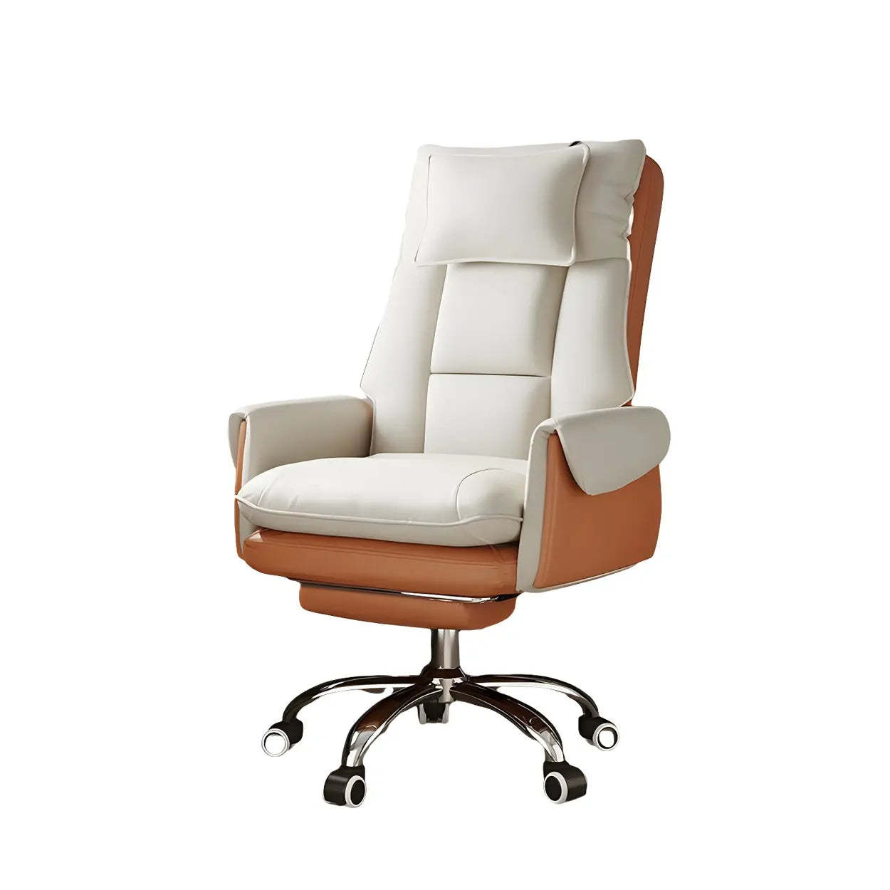 Ergonomic Leather Executive Office Chair — Light Brown / With Footrest
