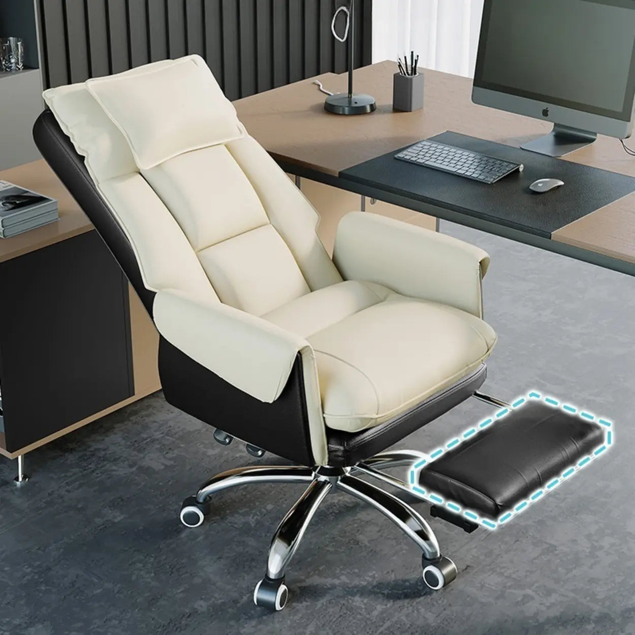 Ergonomic Leather Executive Office Chair — Light Brown / Without Footrest