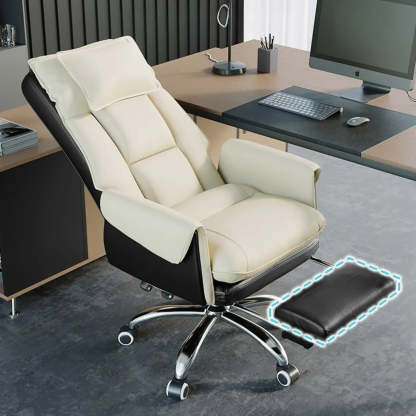 Ergonomic Leather Executive Office Chair — Light Brown / Without Footrest