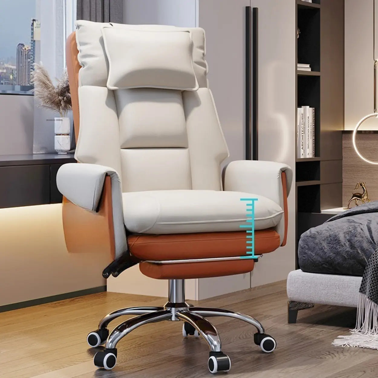 Ergonomic Leather Executive Office Chair — Grey / Without Footrest