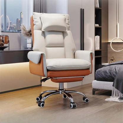 Ergonomic Leather Executive Office Chair — Black / With Footrest