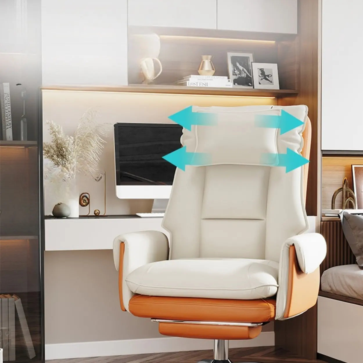 Ergonomic Leather Executive Office Chair — Beige / Without Footrest