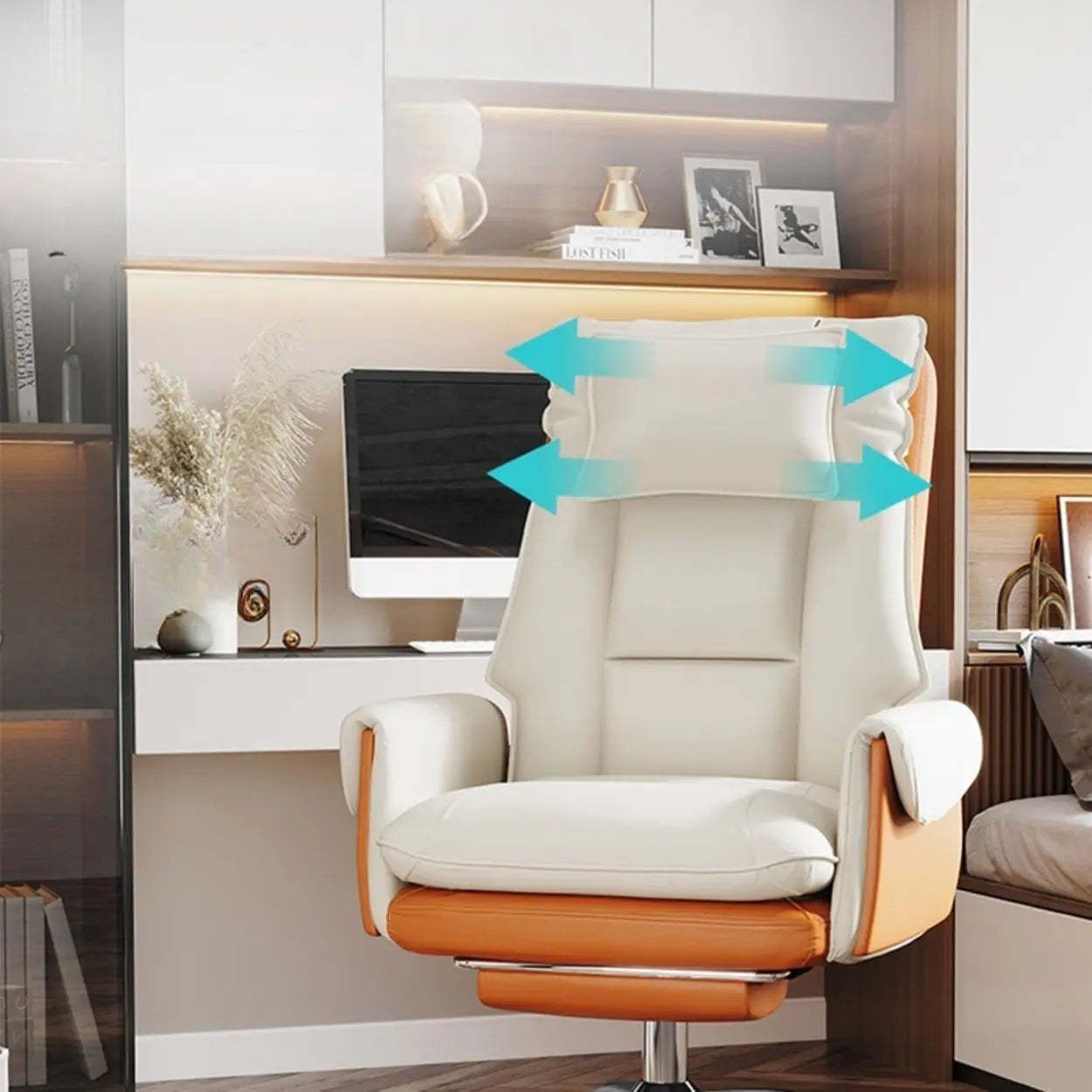 Ergonomic Leather Executive Office Chair — Beige / Without Footrest