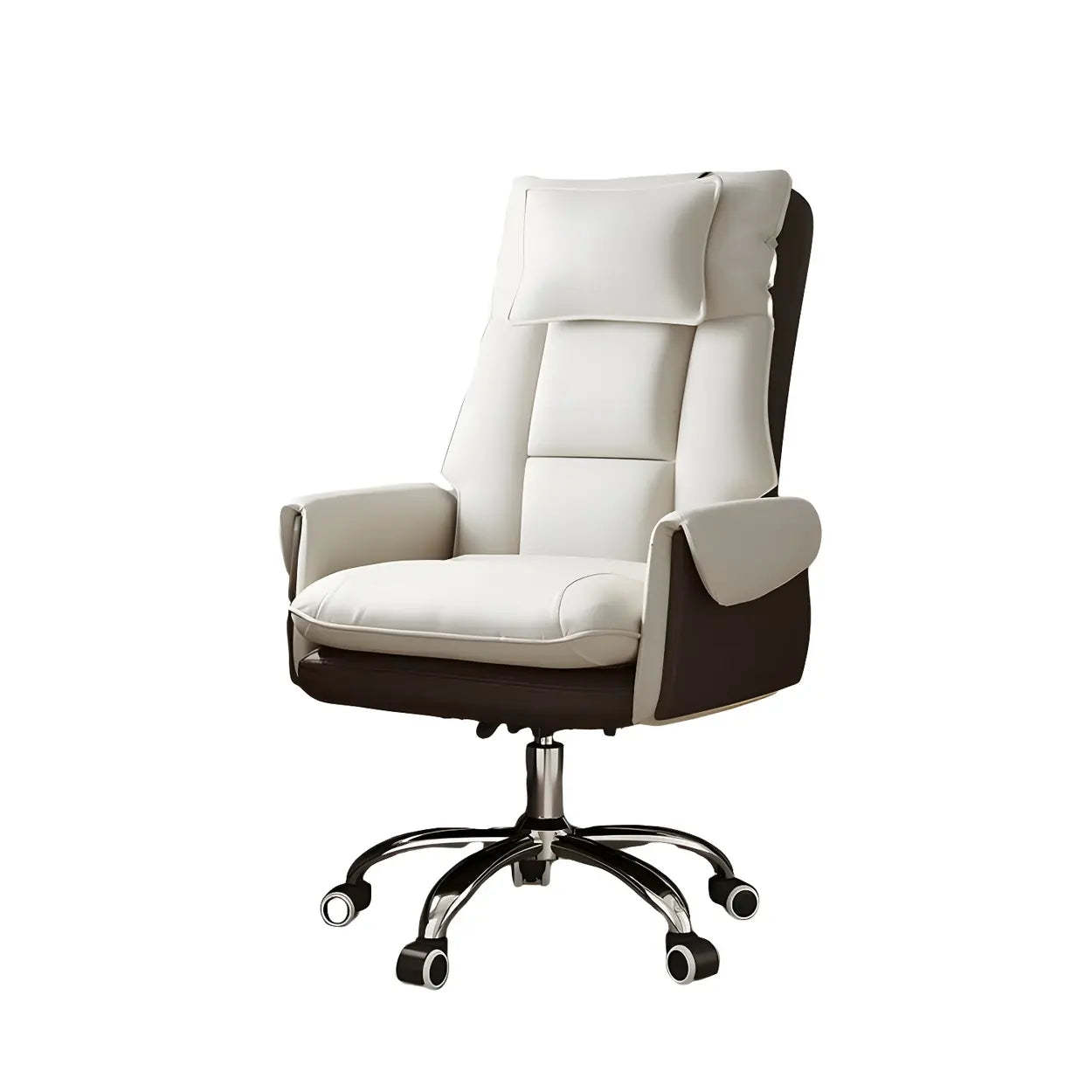 Ergonomic Leather Executive Office Chair — White-Black / Without Footrest