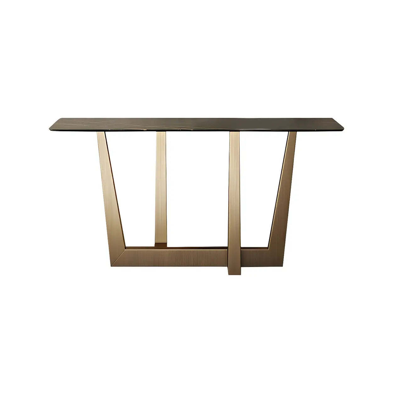 Sleek Black Stone Top Gold Abstract Console Table