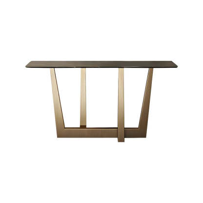 Sleek Black Stone Top Gold Abstract Console Table