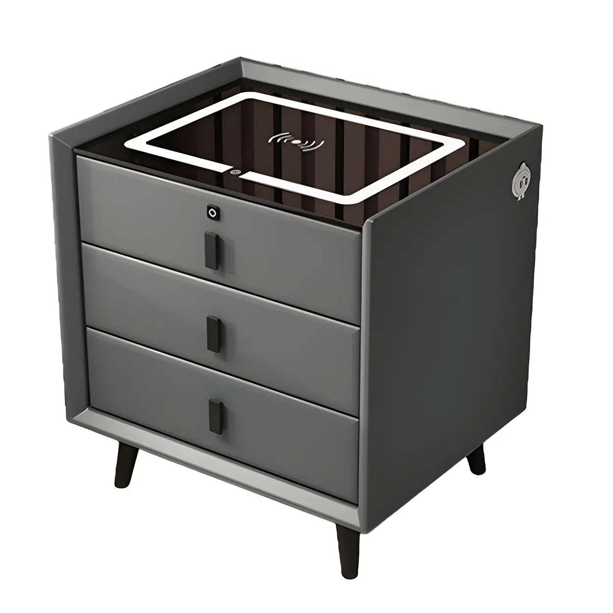 Sleek Gray Wood Drawer Nightstand with LED Top — White / 1 Piece
