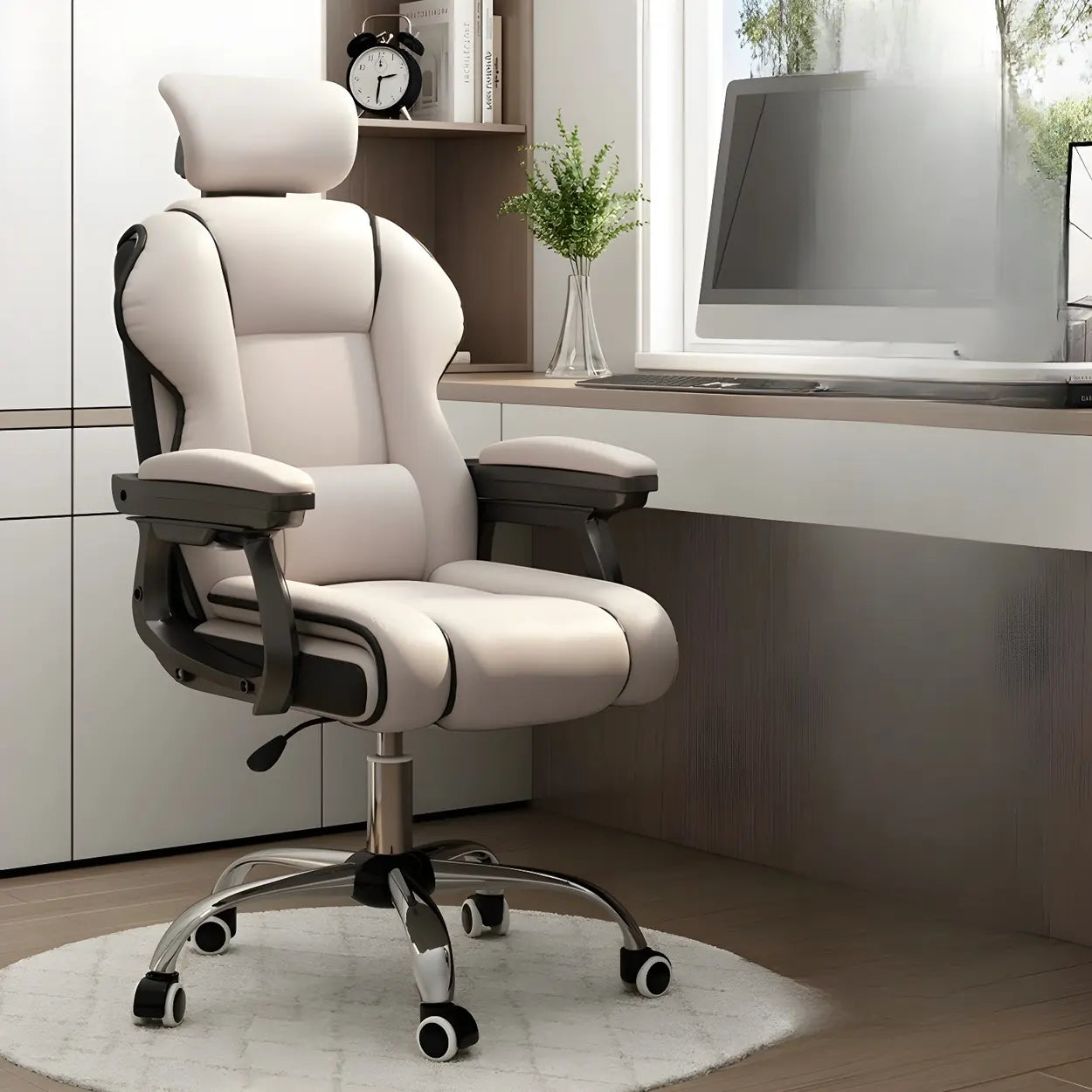 Sleek High-Back Leather Steel Executive Office Chair — Yellow / With Footrest / Sponge