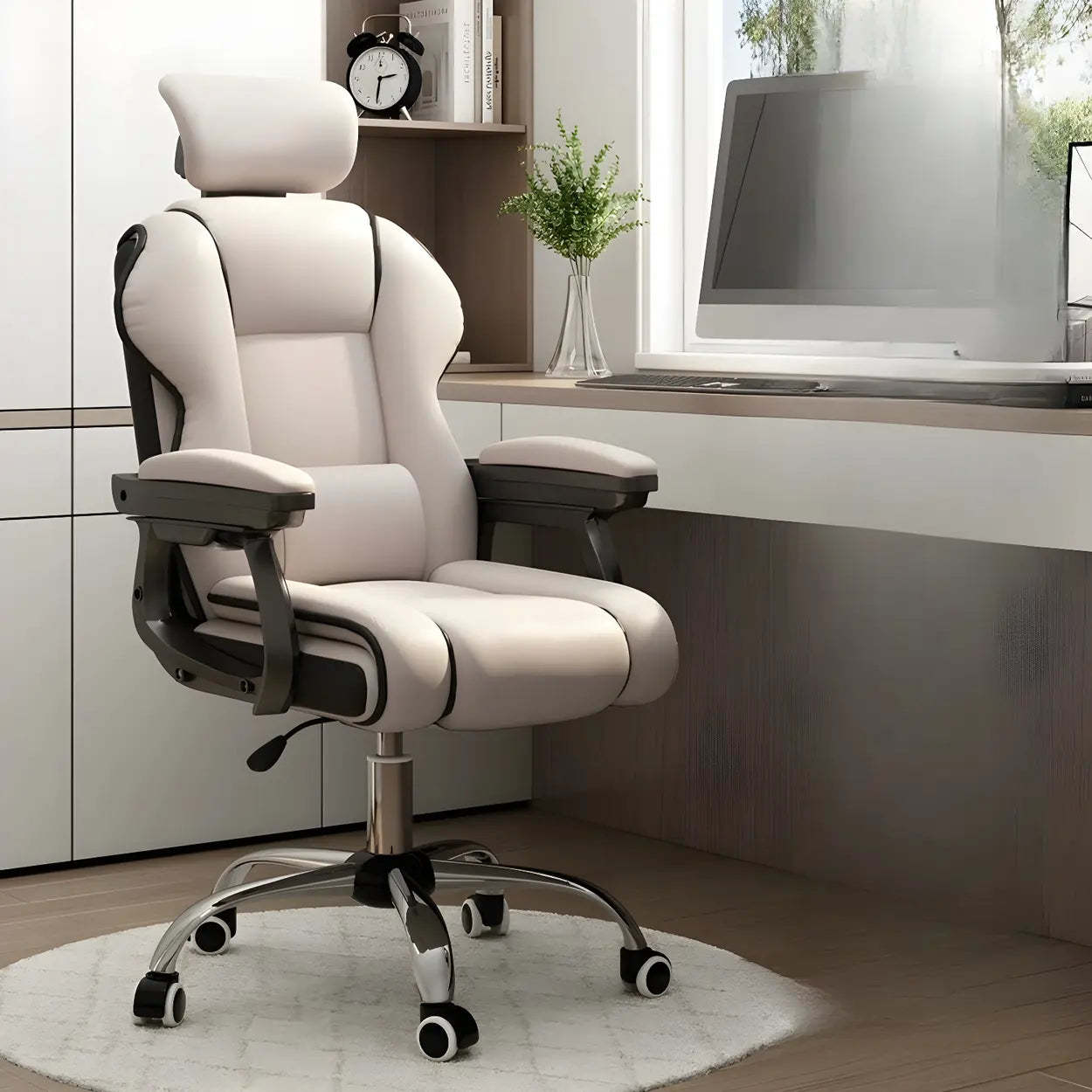 Sleek High-Back Leather Steel Executive Office Chair — Yellow / With Footrest / Sponge