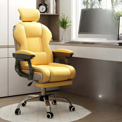 Sleek High-Back Leather Steel Executive Office Chair — Pink / With Footrest / Latex